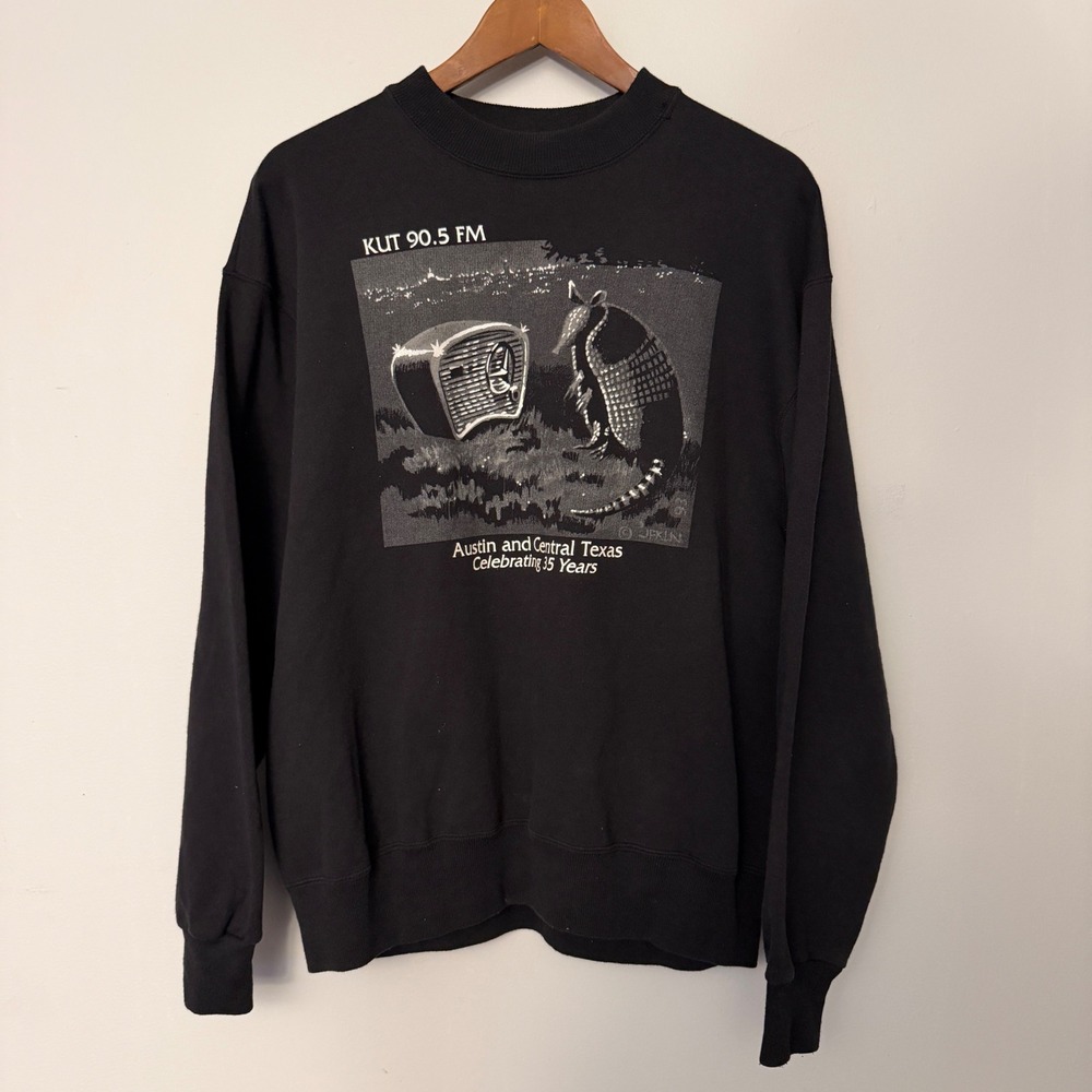 Vintage Hanes KUT 90.5 FM Austin Radio Armadillo Sweatshirt Black Large USA Made